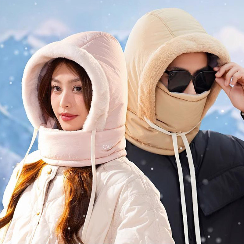 加绒加厚风雪帽护耳全脸防寒防风骑行电动车冬天保暖帽子雷锋帽男