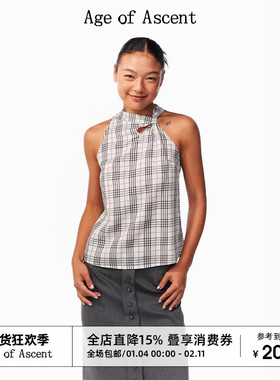 Age of Ascent 100%莱赛尔不规则扭结复古格纹小衫无袖吊带上衣女