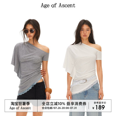 Age of Ascent 莱赛尔维纳斯不规则斜肩蕾丝斜摆设计感T恤
