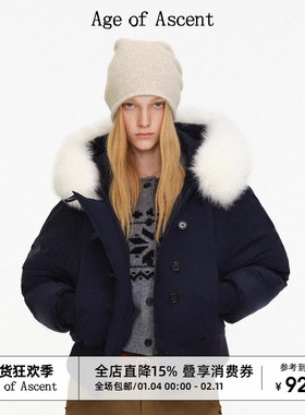 Age of Ascent 狐狸毛领90白鸭绒单排扣连帽保暖面包蓬松感羽绒服