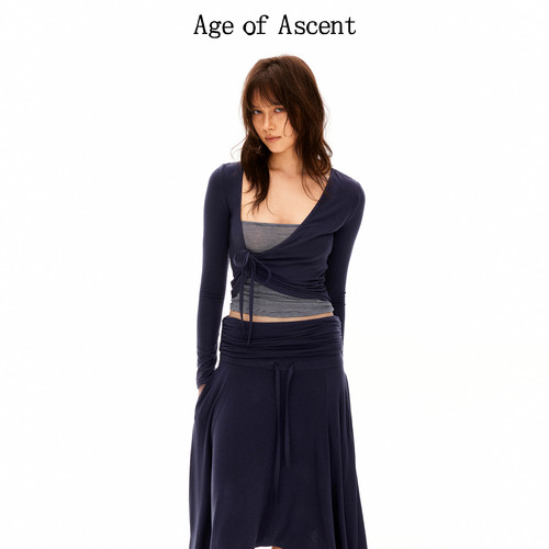 Age of Ascent 莱赛尔羊毛拼条纹抽绳假两件显瘦修身T恤