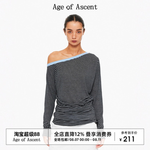 天丝莱赛尔不对称斜肩撞色多穿法条纹堆叠针织T恤 Ascent Age