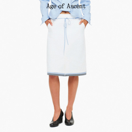 Age of Ascent 秋季复古高智感假三件暗纹面料撞色直筒中裙一步裙