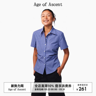 衬衫 Ascent 复古蓝白格纹高智收腰短袖 女设计感上衣 夏季 Age