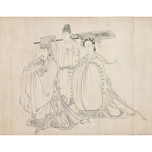 名画高清复制吴道子送子天王图国画工笔画人物白S描艺术微喷装饰