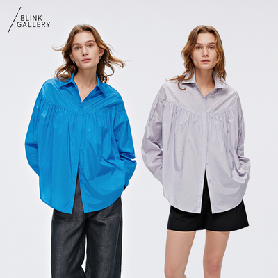 BLINK/「流光浪漫主义」抽褶减龄衬衫轻奢宽松衬衣女士缎光泽感