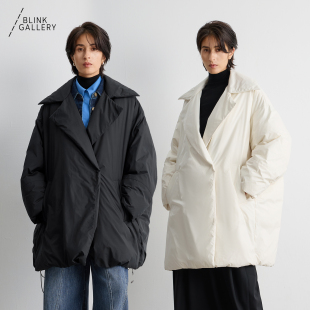 BLINK 环保再生仿棉90白鸭绒造型感羽绒外套立体剪裁廓形翻领风衣