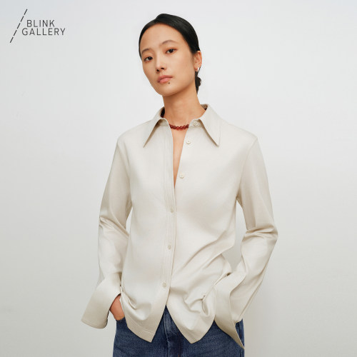 BLINK/丝滑垂顺奢柔真丝弹力软糯棉感翻领衬衫通勤率性高智上衣
