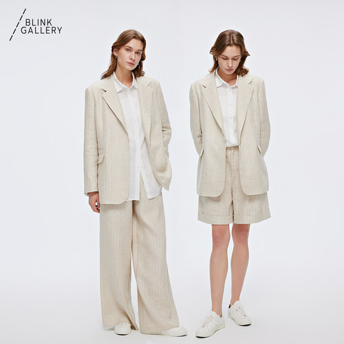 BLINK/「曙光系列」法式金葱设计感休闲亚麻女西服套装
