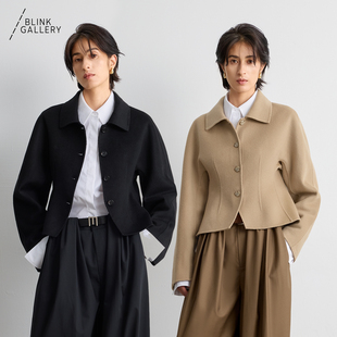 BLINK/进口頂奢羊毛羊绒爆款箱型收腰短上衣细腻翻领双面呢外套
