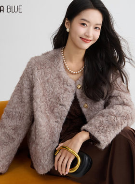SeRina Blue商场同款2025冬季高级感仿皮毛一体毛绒短外套女上衣