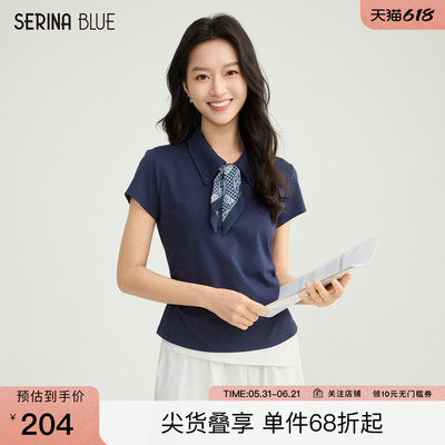 夏季Polo领丝巾短袖女士T恤