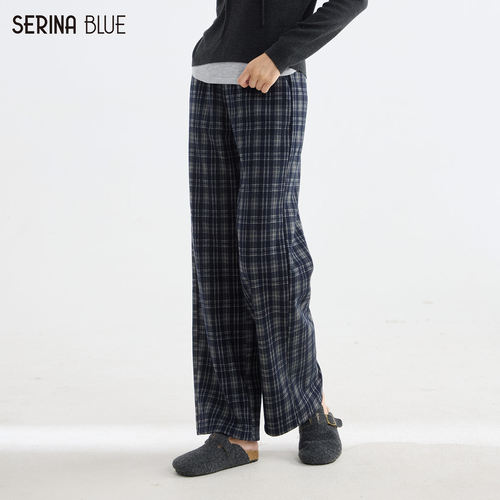 SeRinaBlue复古高腰格子女休闲裤