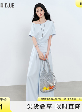 SeRina Blue2026夏季新款t恤休闲裤气质两件套女士小个子休闲套装