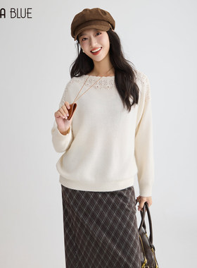 SeRina Blue商场同款2025年冬季新款纯色打底衫女士圆领针织小衫