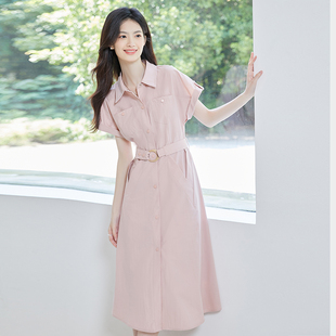 腰带简约收腰a字韩版 新款 女士连衣裙 Blue沙芮娜2025年夏季 SeRina