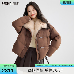 SeRinaBlue商场同款 大毛领狐狸毛皮草90白鹅绒羽绒服外套 2025冬季