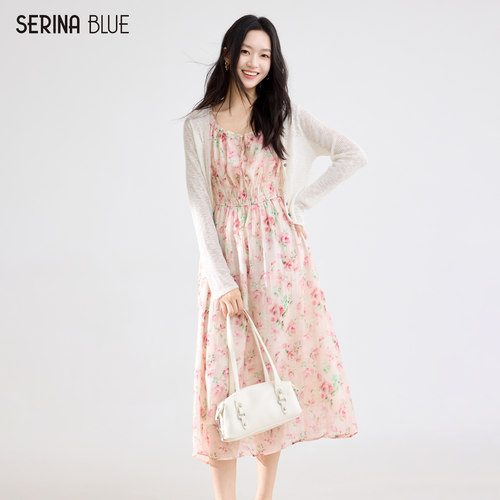 SeRinaBlue法式浪漫吊带裙套装女