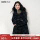 蓝色长款 SeRinaBlue2026春季 新款 双面呢外套格纹连帽女士羊毛大衣
