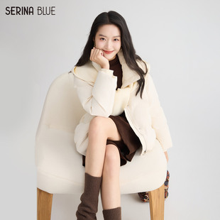 时尚 2025冬季 白色羽绒服女士90白鸭绒短外套 Blue商场同款 SeRina