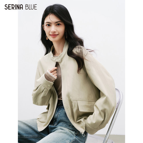 SeRinaBlue美式立领女士PU皮皮衣