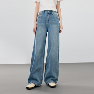 女裤 SeRina 宽松显瘦高腰阔腿直筒牛仔裤 新款 Blue沙芮娜2025秋季