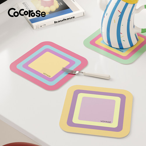 巴胺彩色吸水杯垫隔热餐垫轻奢