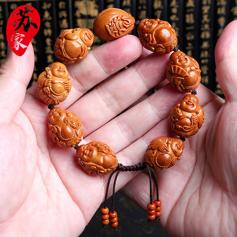 极速橄榄核手串短圆20八大弥勒佛核雕文玩把件手工雕刻笑口常开手
