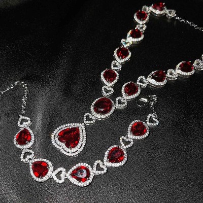 项链宝石祖母绿奢华满钻新款石红镶直播微海洋之心仿坦桑手链饰品