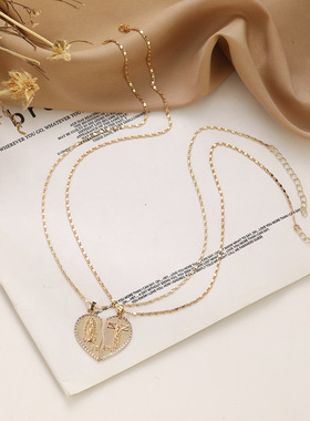 极速Instagram new splicing love couple fold wear clavicle ch