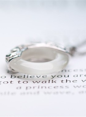 白色猫眼石冰种黑曜石男女款纯银链子挂件项链吊坠毛衣链饰品礼物