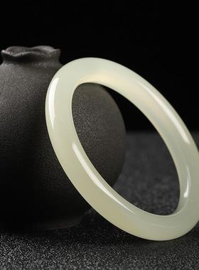 手镯圆条青白玉款女玉镯子玉石天然和田阿富汗玉镯羊脂新疆细美人