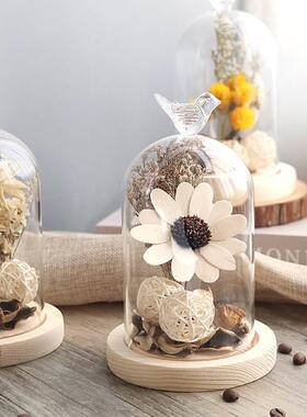 玻Y罩子透明摆件装永生花06126乾燥花DI创意微景观饰玫瑰太阳璃花