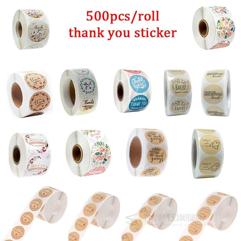 New 500Pcs/roll Floral Thank You Sticker 适用于 seal label s
