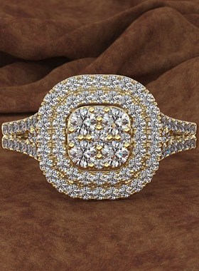 14K Yellow Gold 2 Carats Diamond Ring for Women Square Bizut