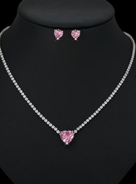 项链锆石爱心锁骨链钻高级水晶饰品套装时尚新款女2022日韩耳环感