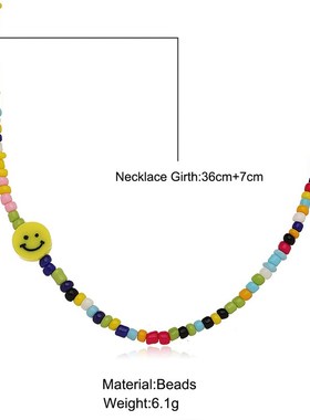 叨潮流黄色笑脸米珠项链手工时尚彩色米珠锁骨链波西米亚短款颈链