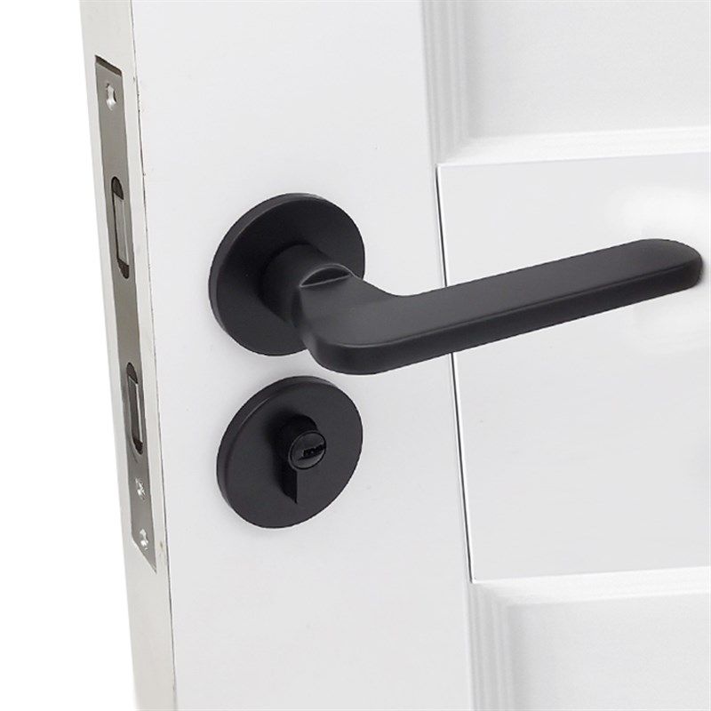 美式房间门锁黑色静音分体磁吸卧室门锁实木门通用木门把手执手锁