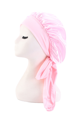 Solid Satin Bonnet with Wide Stretch Ties Long Hair Care Wom