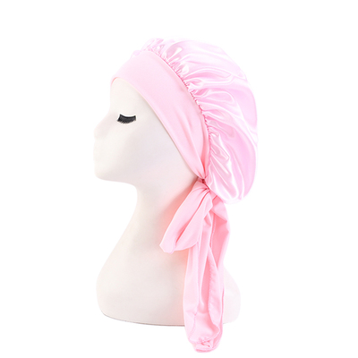 Solid Satin Bonnet with Wide Stretch Ties Long Hair Care Wom