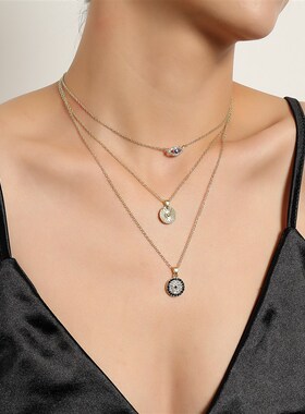 Jewelry 18K disc full of diamond devils eye multi-layer Nec