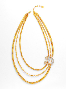 欧美跨境气质多层叠戴锆石项链字母吊坠锁骨链轻奢高级感晚宴项链