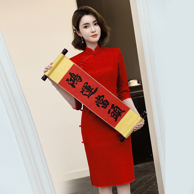 现货速发大红色旗袍旗开夏2025新款短款高考中考送考改良小个子年