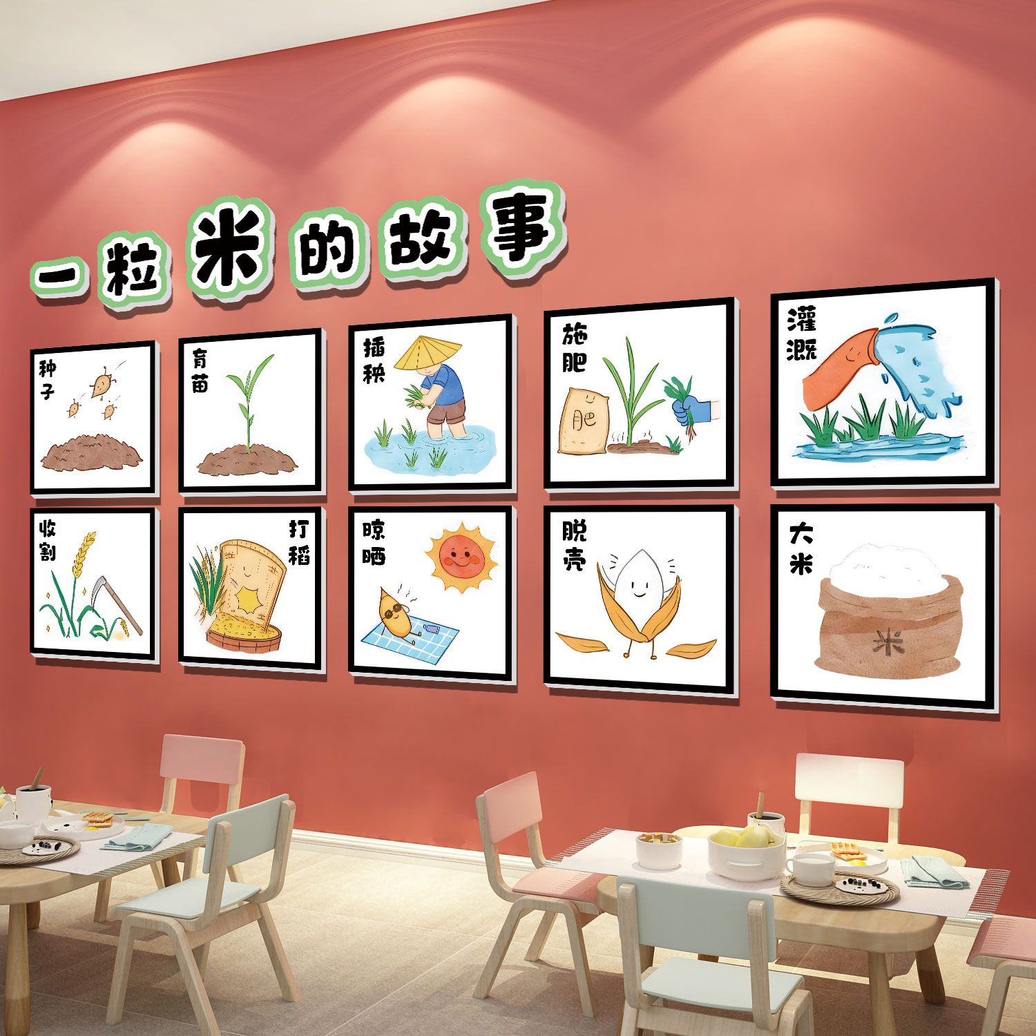 现货速发幼儿园墙面装饰布置小饭桌午托管中心文化墙环创食堂节约