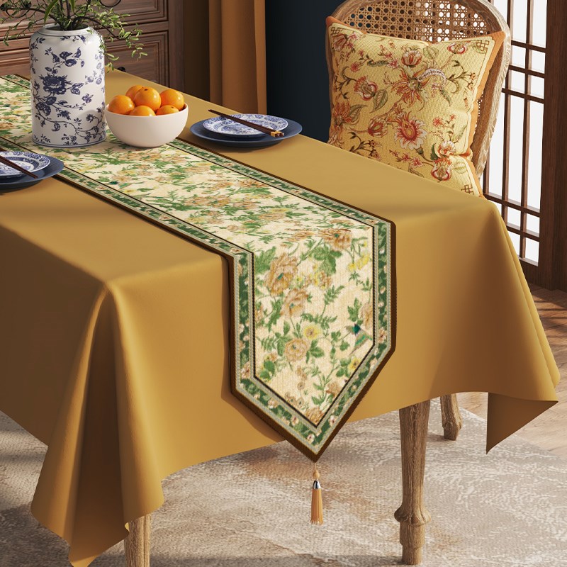 现货速发中式客厅餐桌桌旗高级感茶桌茶几长条茶旗布垫电视柜台面