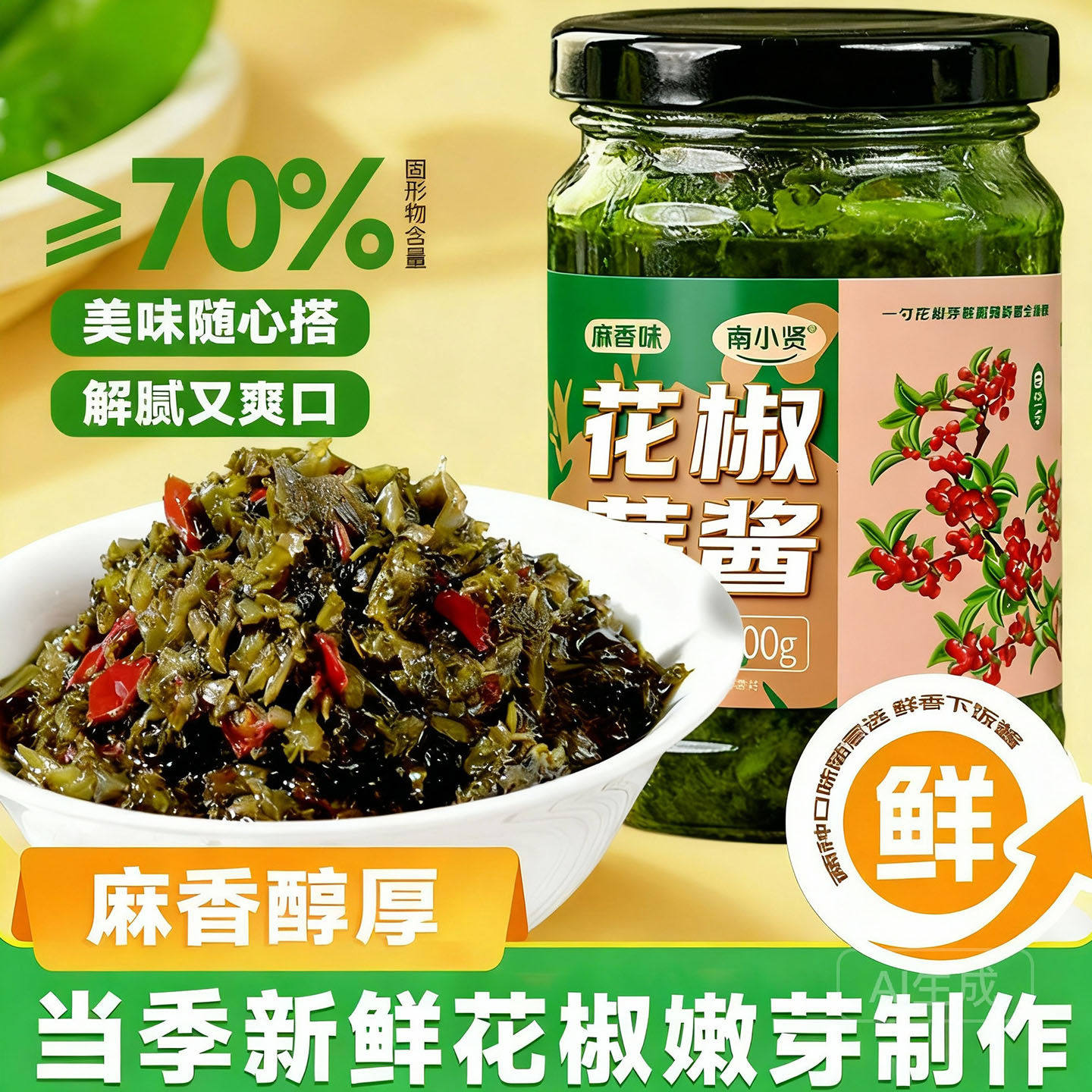 2025年新鲜花椒芽酱下饭酱山西咸菜花椒芽菜辣酱拌饭即食腌菜,粮油调味/速食/干货/烘焙,下饭/拌饭酱/拌饭料,淘宝优惠券,粉丝福利购,淘宝优惠卷