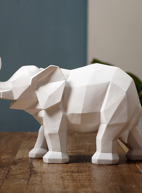 速发简约黑房大象摆件创意样白板家居装饰几何折纸象动物摆设