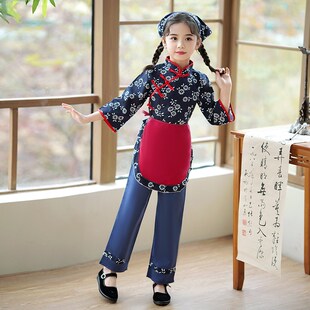 速发枫秧儿童民族风村姑采茶彩歌布蹈服装阿庆嫂花舞衣碎台话剧演