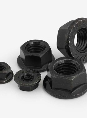 速发黑色04不锈防法兰六角螺母钢滑带齿镀黑锌防松螺母84M5M6MMM1