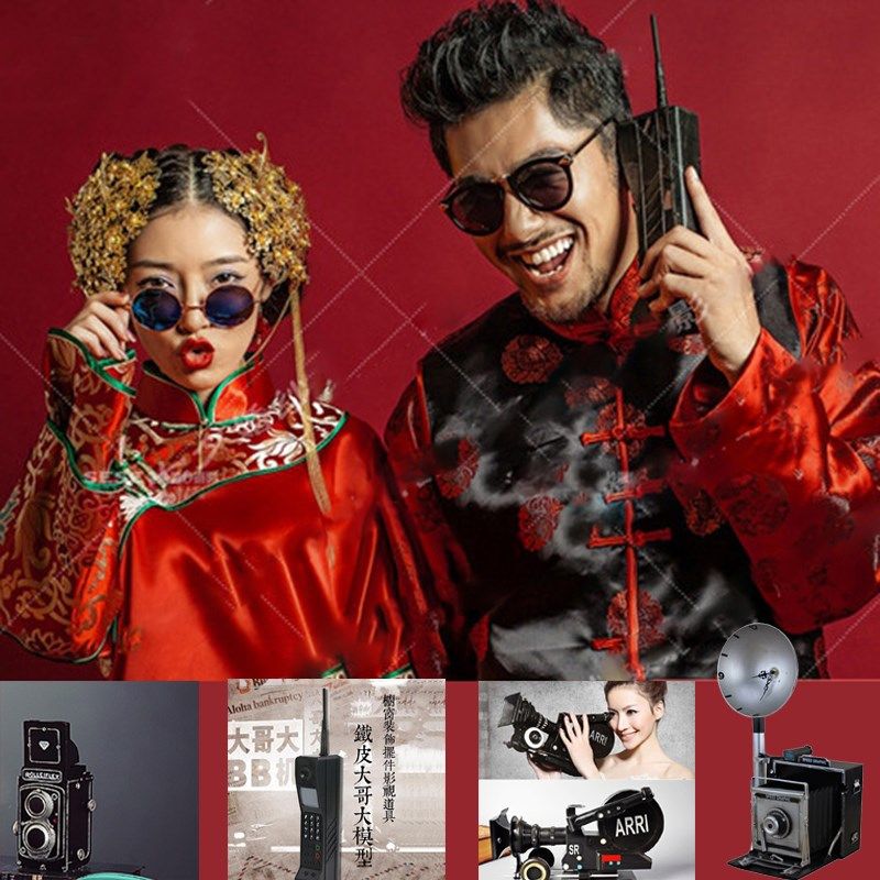 速发婚纱摄影拍照大具秀禾服民国复古铁艺大哥道双镜头照相